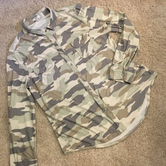 Retro 90s Tank Girl Pale Camo Soft Button Up Shirt - Picture 10 of 15